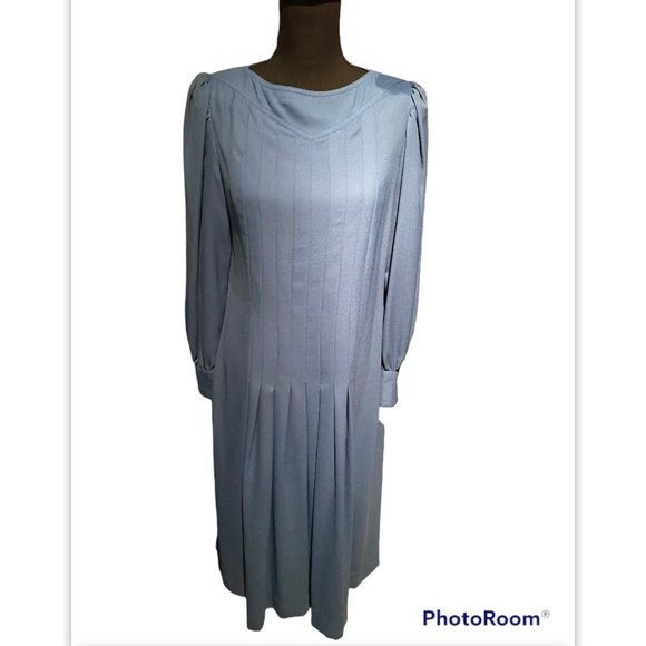 LESLIE FAY VINTAGE PEWTER BLUE DRESS sz 10 - Picture 1 of 4